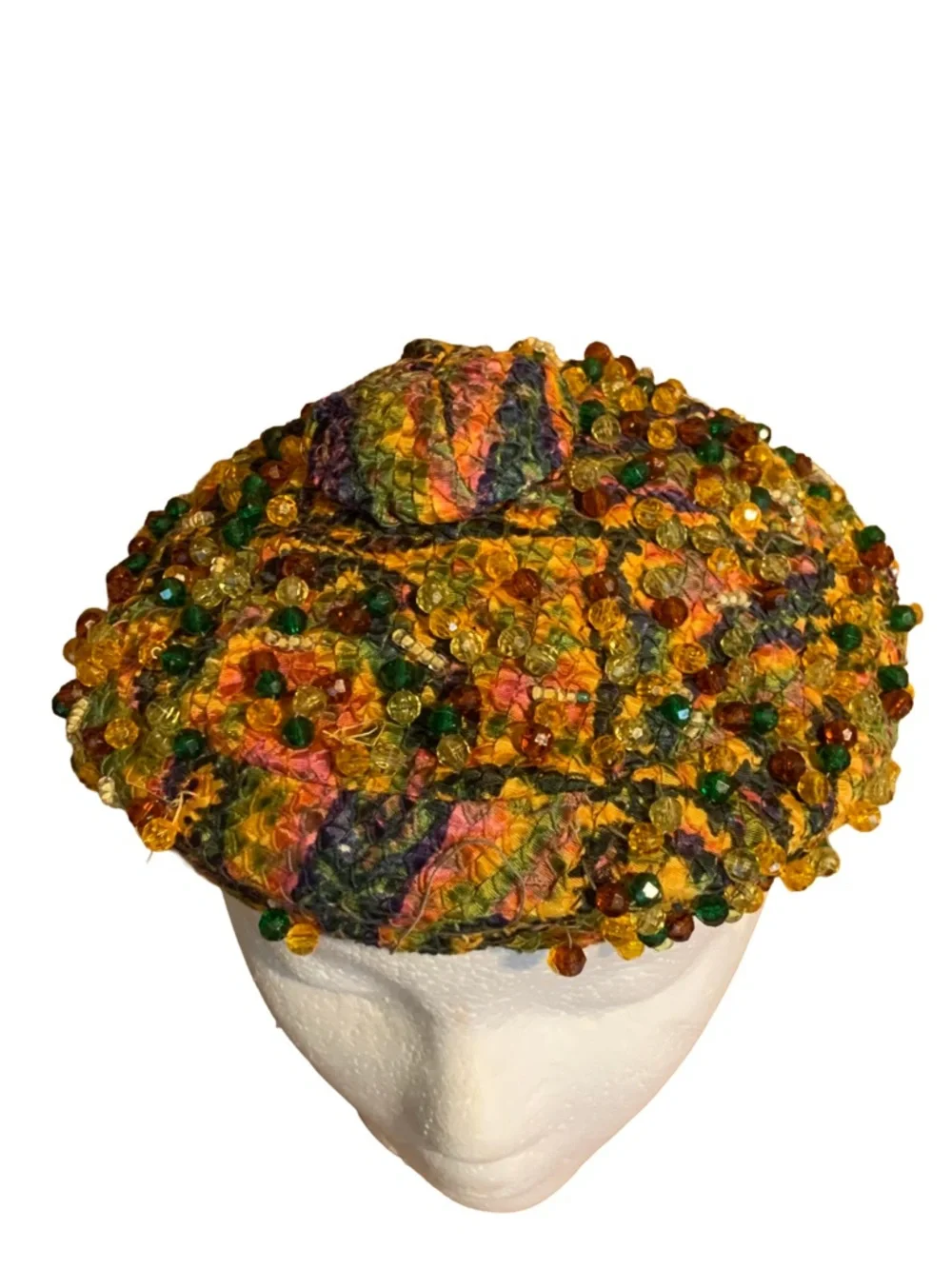 VINTAGE CIRCA 1960'S DANCINGER MULTI COLOR BEADED BEANIE STYLE HAT - Picture 3 of 12